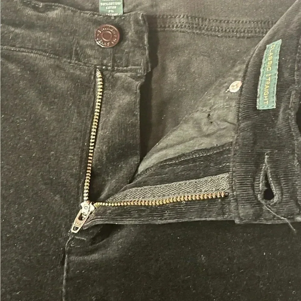 LRL Micro Corduroy Straight Leg Pants Classic Black Size 4